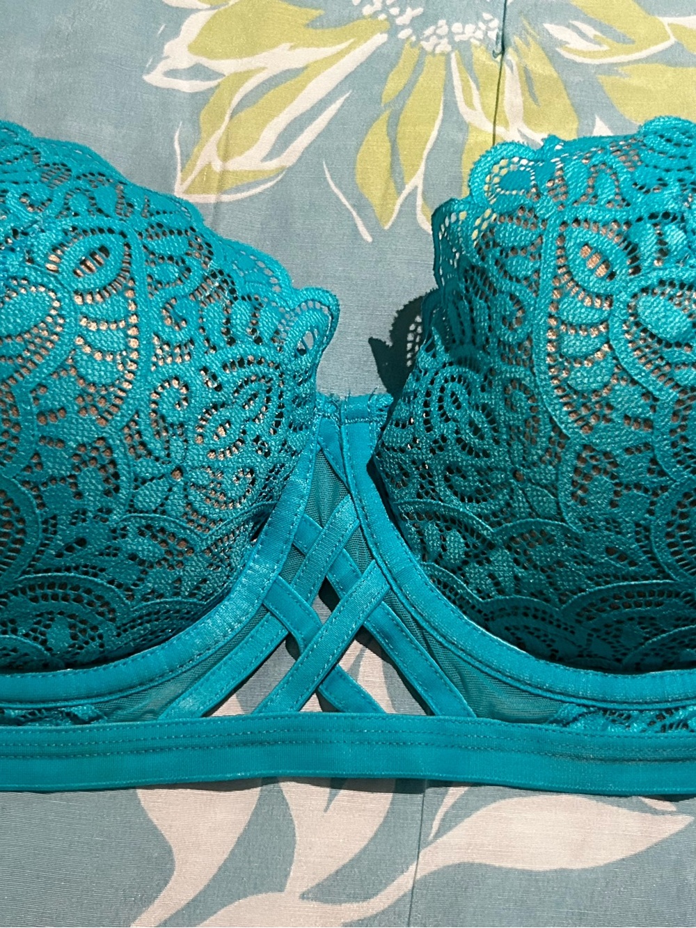 Adore Me Teal Lace Push-Up Bra with Crisscross Front